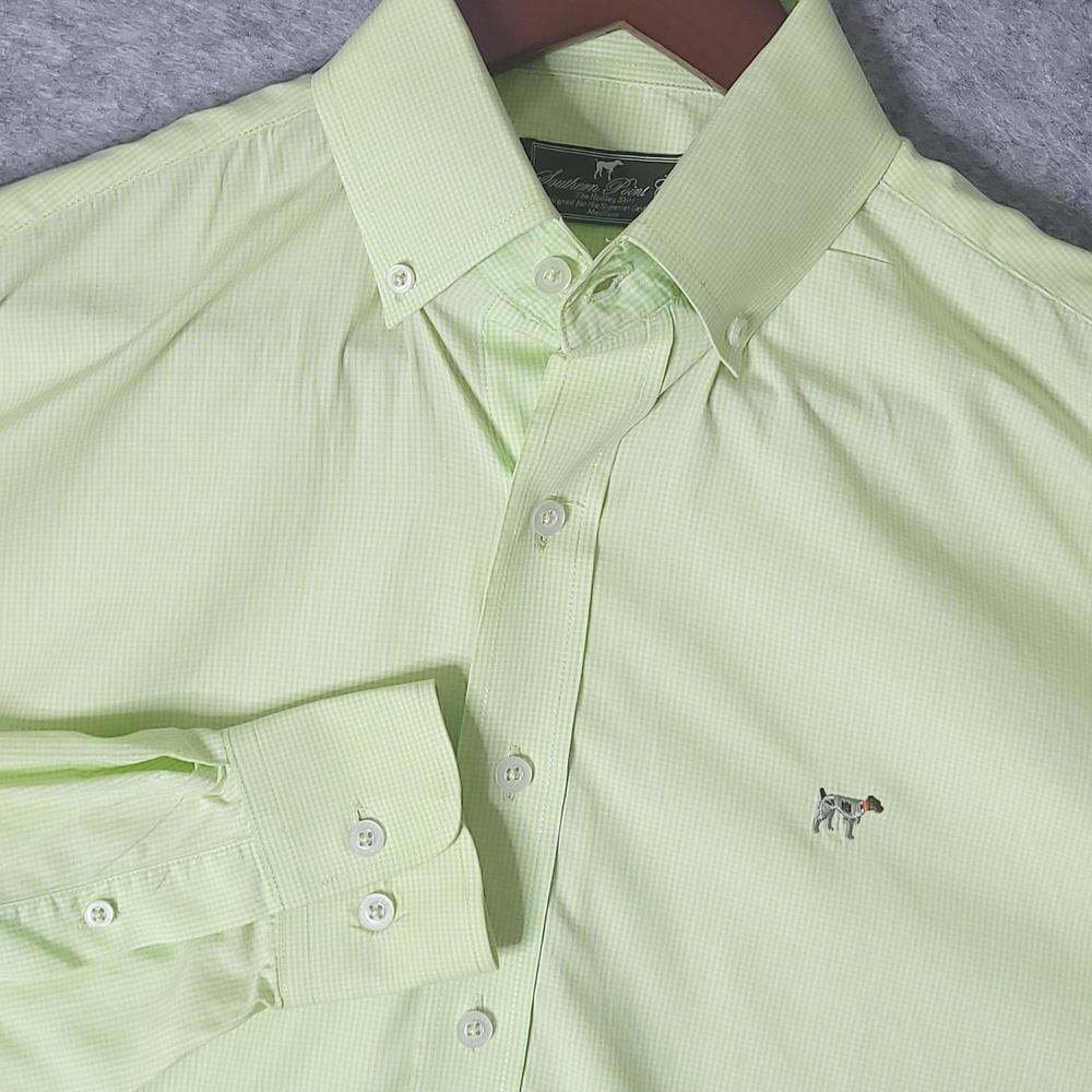 SOUTHERN POINT Hadley Shirt Mens Lime Green Micro Check Long Sleeve Medium